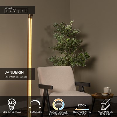 Lucide JANDERIN - Lámpara de suelo - LED Regul. - CCT - 2x17W 2200K/3300K - Sensor de movimiento de mano - Champán Color | Vibes